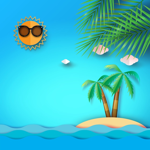 Summer beach, sea and island background with coconut tree.