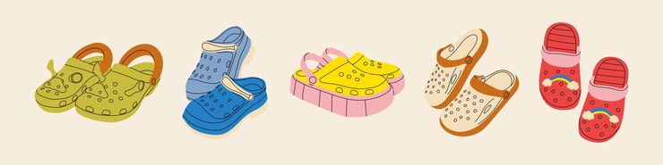 Vector summer beach shoes comfortable customized clogs pairs fashion rubber footwear with funny charms