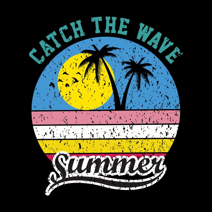 Summer at the beach silhouette retro t shirt design Premium Vector