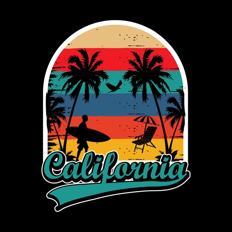 Summer at the beach silhouette retro t shirt design Premium Vector