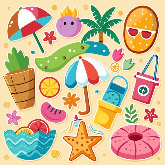 Vector summer beach stickers with fun designs