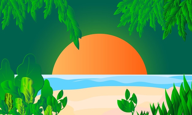 Vector summer beach sunset vector background