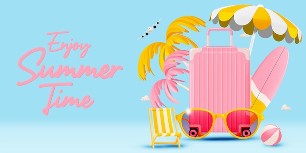 Vector summer and beach things in 3d realistic art style