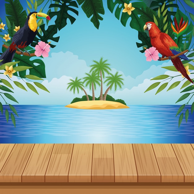 Summer beach and travel cartoons background