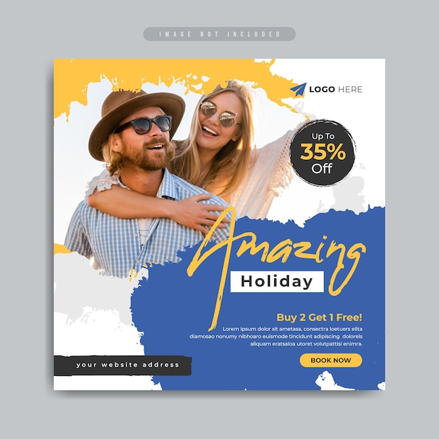 Vector summer beach travel or tourism business marketing social media post or web banner template design