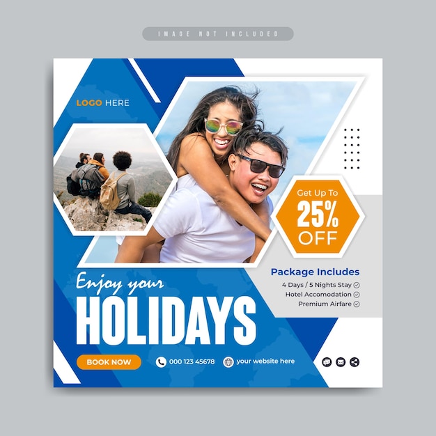 Summer beach travel or tourism business marketing social media post or web banner template design