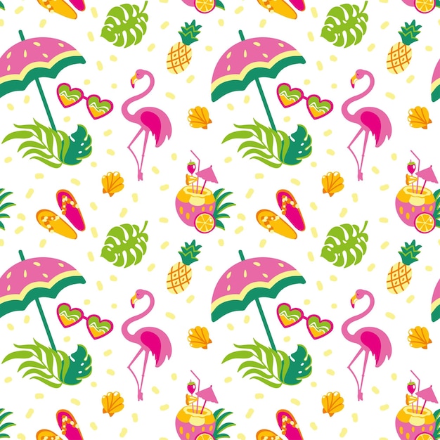 Vector summer beach tropical leaves cocktails vacation seamless pattern summer print vector