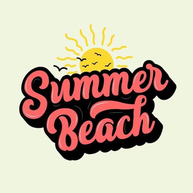 Summer Beach typography vector illustration with sun clip art and birds Summer time quote logo