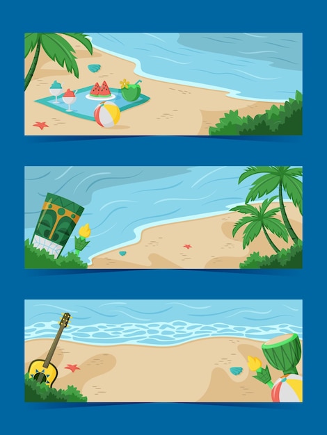 여름 해변 휴가 배너 템플릿 컬렉션