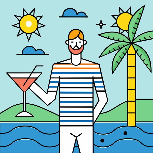 Vector summer beach vacation holiday swimwear tourist hand drawn flat stylish cartoon