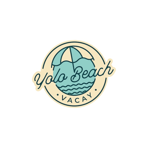 Summer Beach Vacation and Sea Ocean wave with Umbrella Logo Design