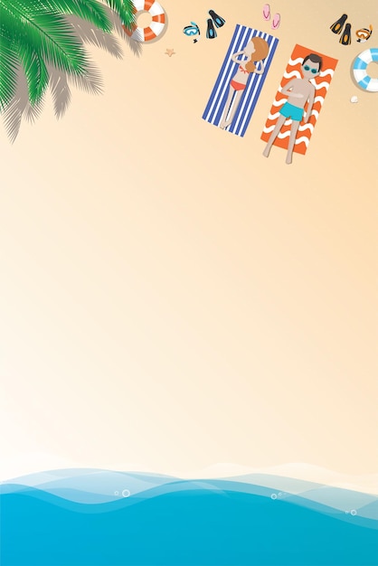 Summer beach vacation vector background top view