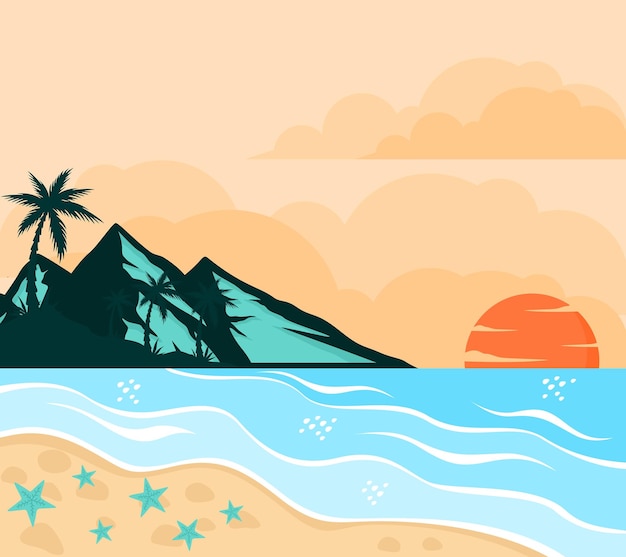 summer on the beach with mountain vector background