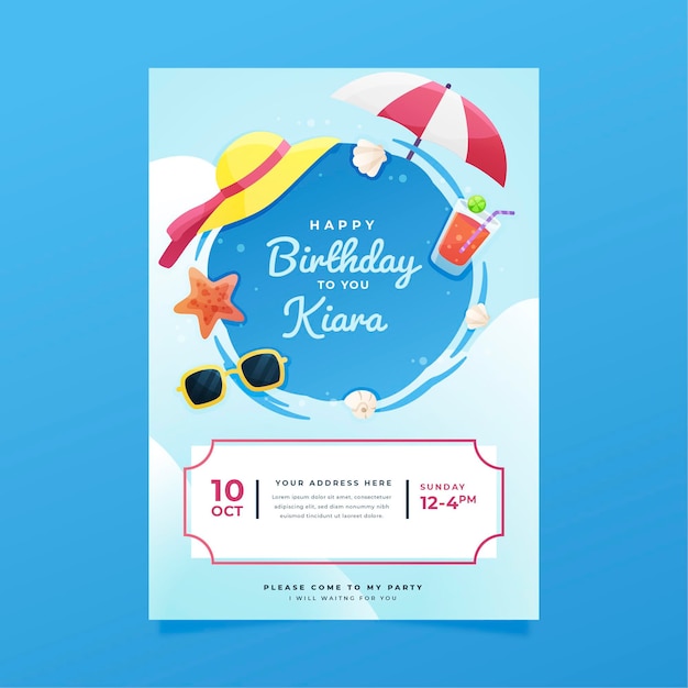 Vector summer birthday invitation template