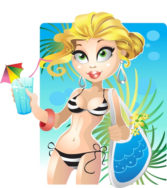 Vector summer blond girl on the beach