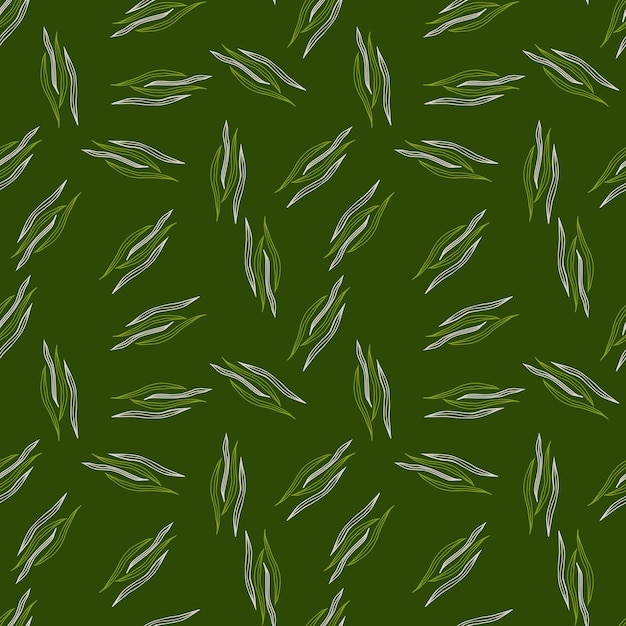 Summer botanical line shapes seamless pattern on green background.