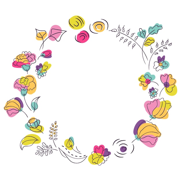 Summer bright colors flowers wreath. Flowers with bright neon colors. White background