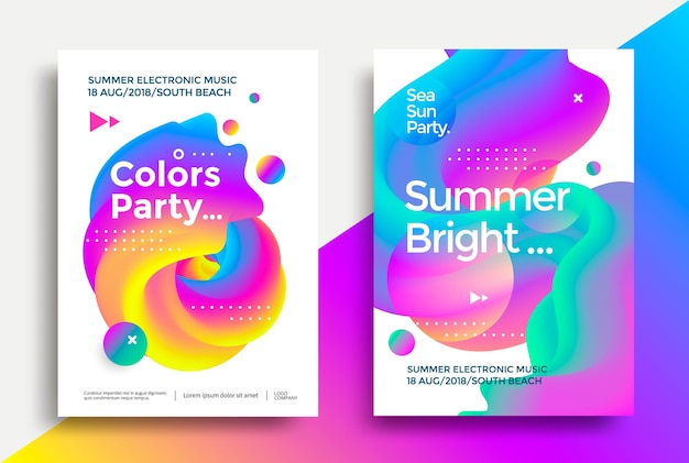 Vector summer bright and colors party poster club night flyer abstract gradients waves music background