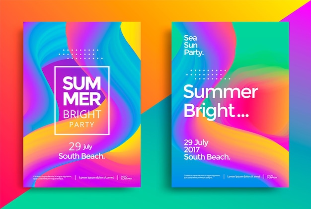 Summer bright party poster. Club night flyer. Abstract gradients waves music background.