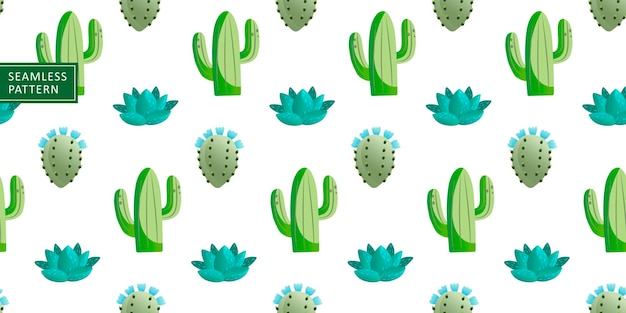 Summer bright vector seamless pattern with green cacti for textiles wrapping paper covers and backgrounds