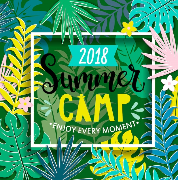 Vector summer camp 2018 with handdrawn lettering