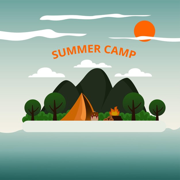 バナーデザインに適したサマーキャンプの背景イラスト