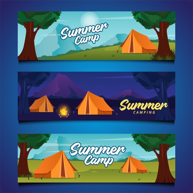 Vector summer camp banner collection