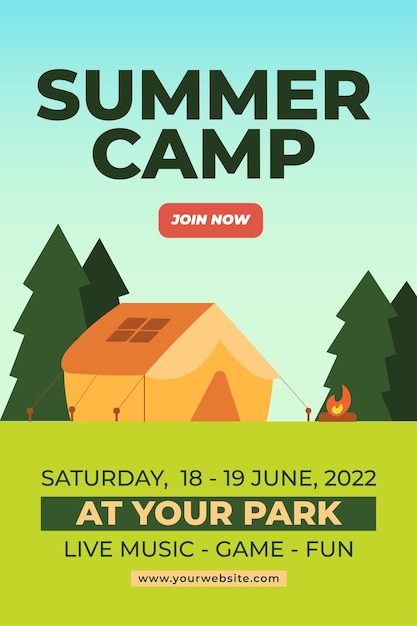 Summer camp camping outdoor travel camp potrait background illustration template premium vector