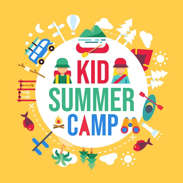 サマーキャンプのコンセプトペーパーカット休日や野外活動でのキャンプや旅行フラットスタイルのベクトル図のポスター