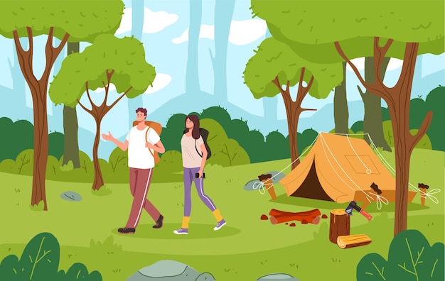 ベクトル 自然概念グラフィック デザイン要素図のサマー キャンプ フォレスト ピクニック