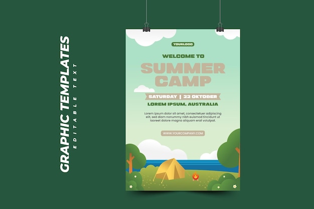 벡터 여름 캠프 그래픽 템플릿 편집 가능한 심플하고 우아한 디자인