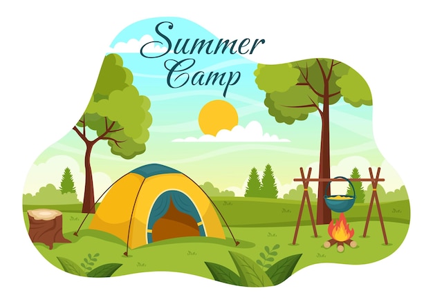 Summer Camp Illustration of Camping and Traveling on Holiday with Equipment such as Tent Templates