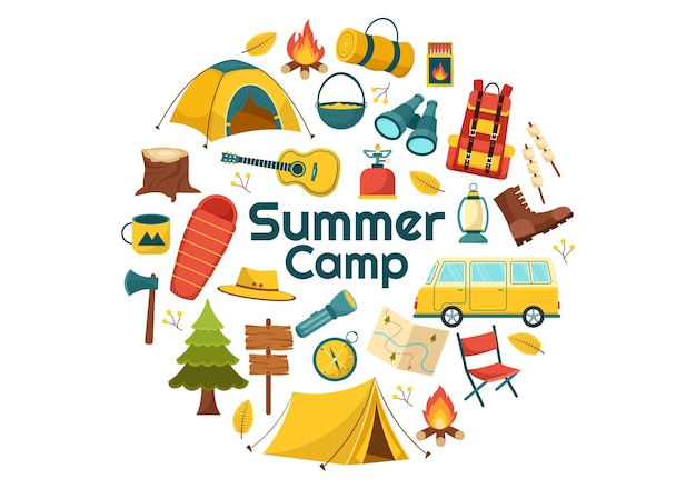 Summer Camp Illustration of Camping and Traveling on Holiday with Equipment such as Tent Templates