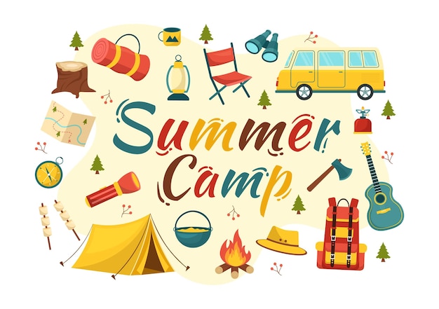 Summer Camp Illustration of Camping and Traveling on Holiday with Equipment such as Tent Templates