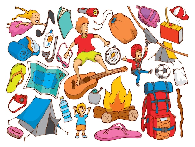 Summer camp kids and object collection