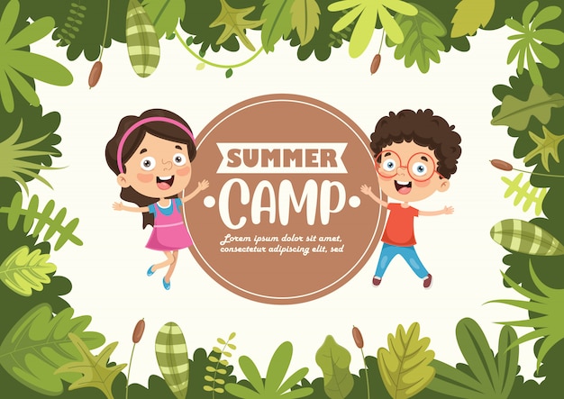 Summer camp kids con cornice naturale