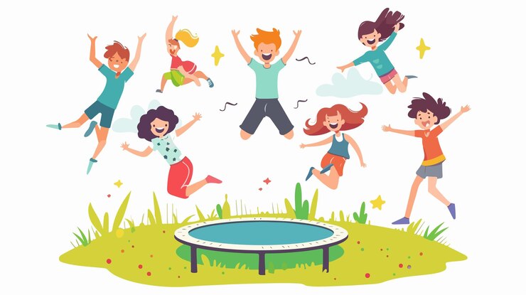 Vector summer camp landing page template with little kids jumping