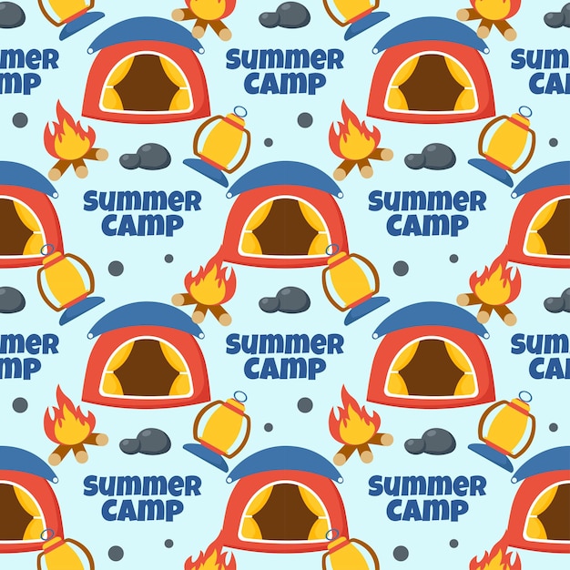 Summer Camp Seamless Pattern of Camping and Traveling Element in Template Hand Drawn Illustration