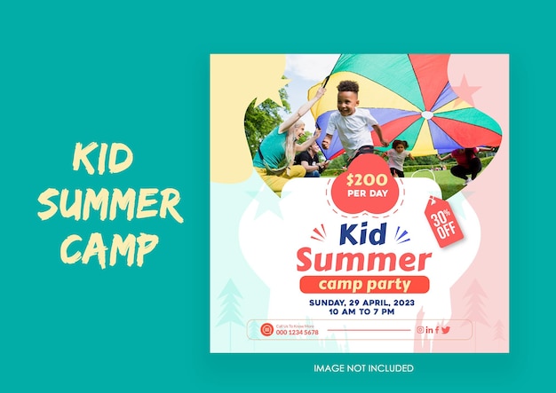 Vector summer camp social media post design template