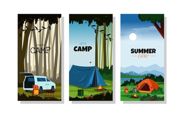 Summer camp tent nature adventure holiday card template