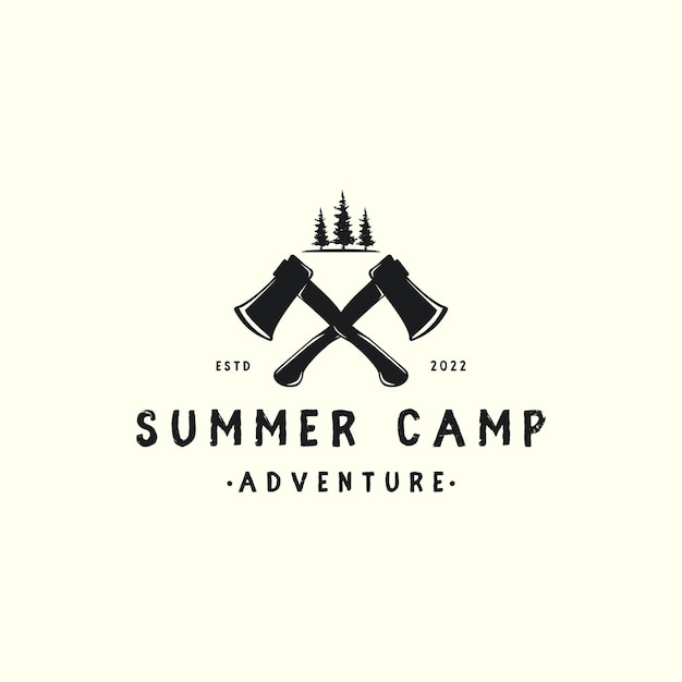 Дизайн векторного шаблона логотипа летнего лагеря в винтажном стиле