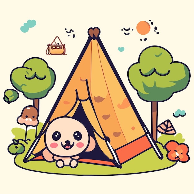 ベクトル 夏のキャンプの森のテントの装備 手描きの平らなスタイリッシュな漫画のステッカー アイコンコンセプト 孤立