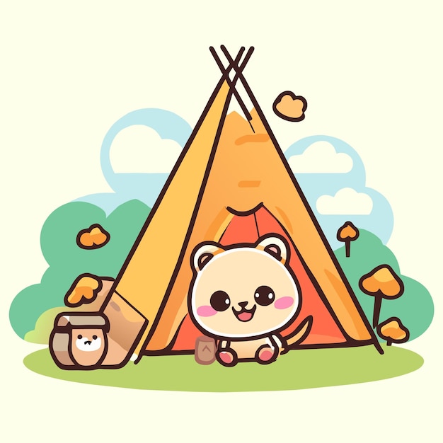 Vector summer camping forest tent gear hand drawn flat stylish cartoon sticker icon concept isolated