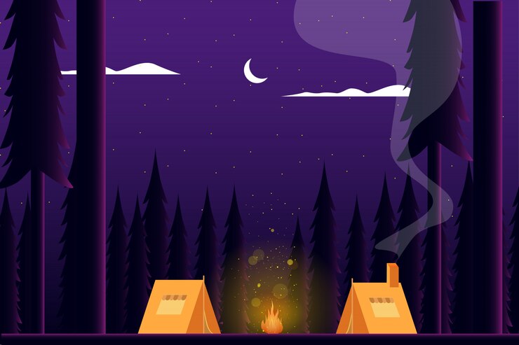 Vector summer camping in the forest