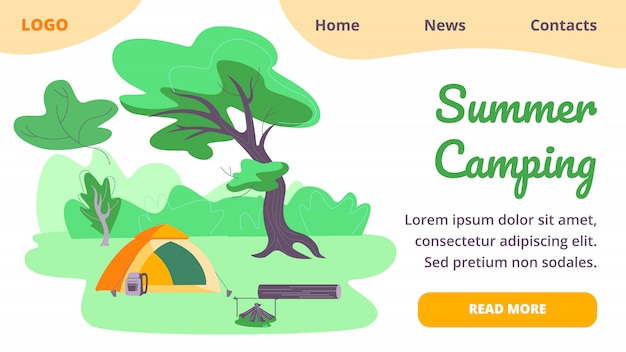 Summer camping horizontal banner landing page