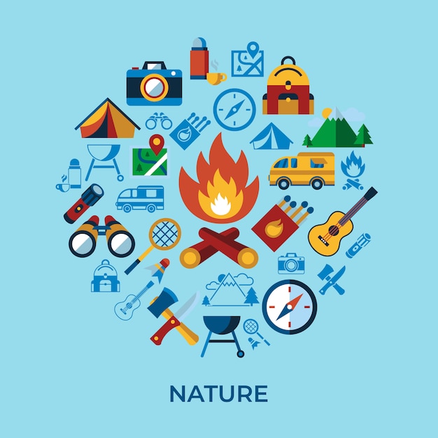 Summer camping sport activities icons collection