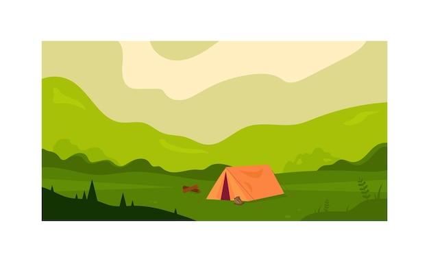 Summer camping tent nature forest mountains vector