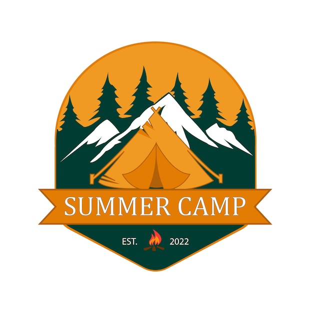 Vector summer camping vector logo, mountain and forest tree premium logo vector.