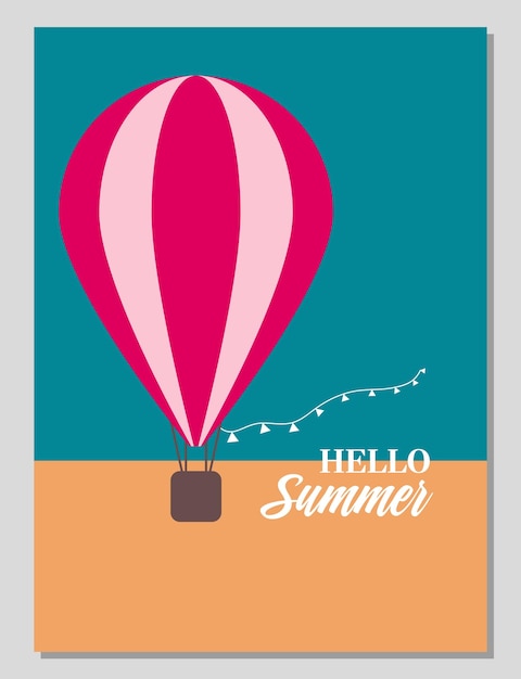 Vector summer card or poster concept in flat design balloon vector illustration in geometric style