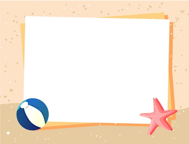 летняя открытка белая рамка с вектором иллюстрации летнего пляжа